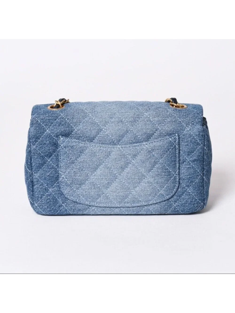 Chanel Mini Quilted 20 CC Logo Gradient Denim Chain Shoulder Bag Stand Blue